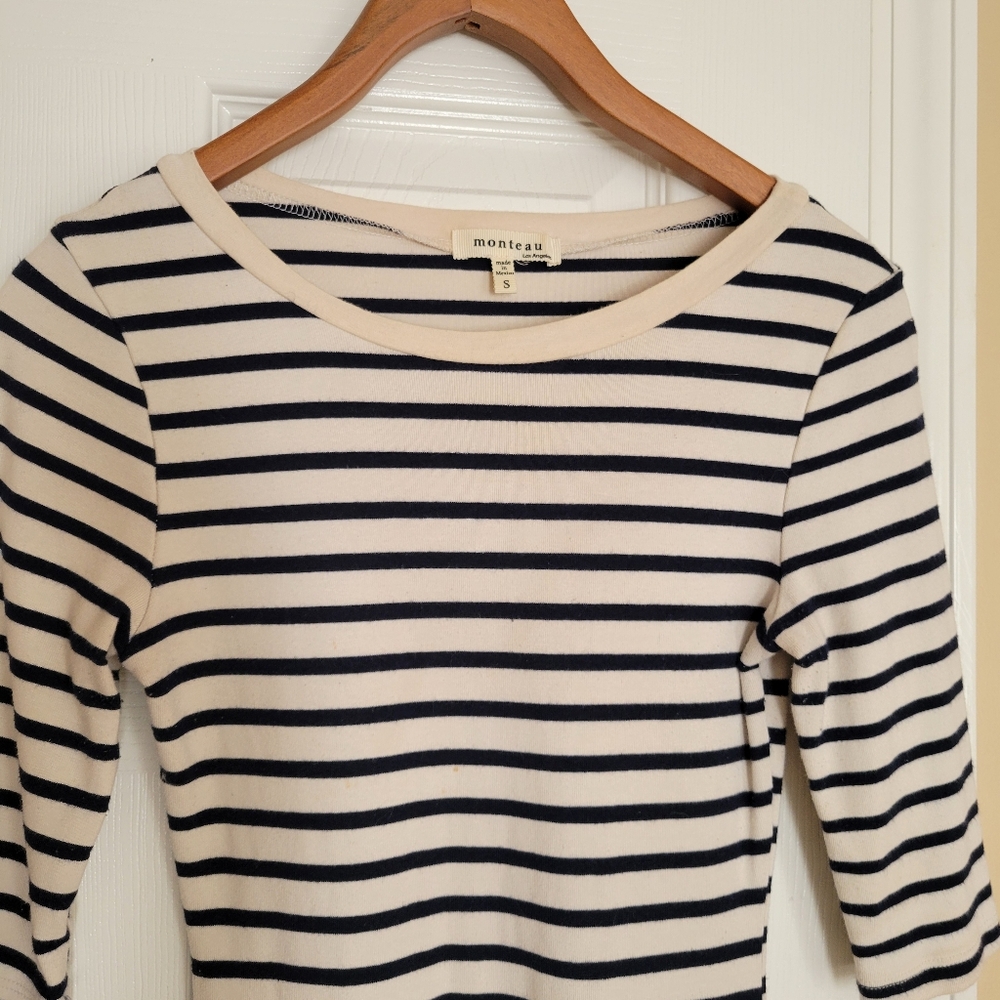 Monteau Size S striped bodycon midi dress - Picture 2 of 3